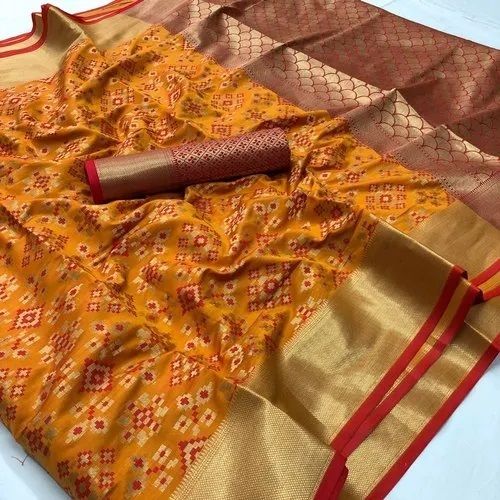 Orange Printed Wedding Wear Lightweight Heavy Patola Silk Designer Saree