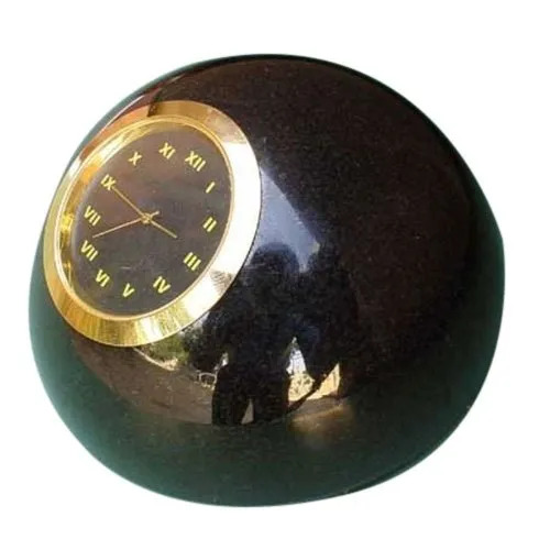 Round Marble Analog Table Clock - Color: Black
