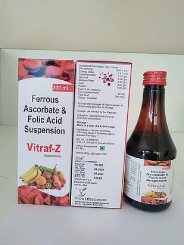 Vitraf-Z Ferrous Ascorbate And Folic Acid Oral Suspension, 200 ML