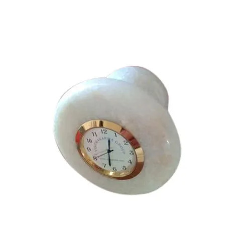 White Marble Table Clock - Shape: Round