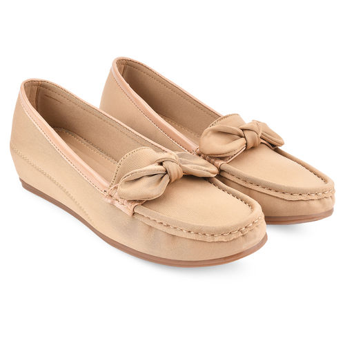 Light Pink Dollphin Heel Loafer Shoes For Women