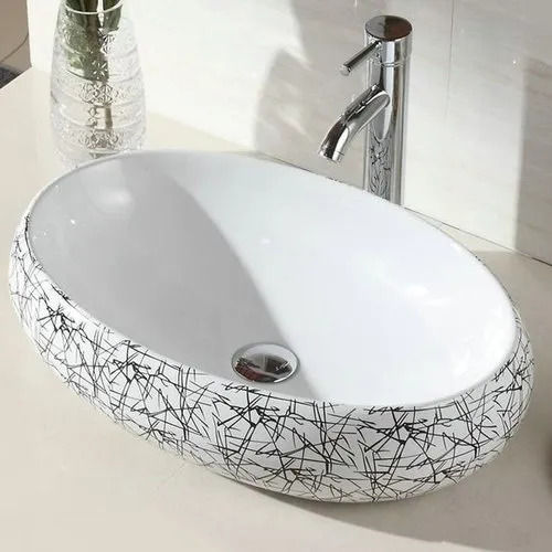 Easy To Clean Crack Resistance Blue Oval Glass Wash Basin (18x18 Inch)