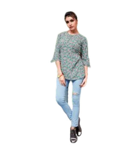 Multi Color 3/4th Sleeves Viscose Rayon Fabric Casual Wear Ladies Printed Western Tops 