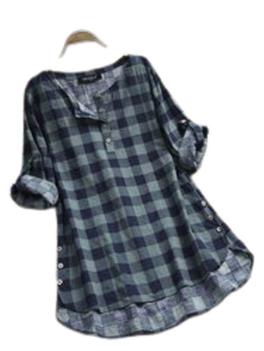 Multi Color Full Sleeves Cotton Fabric Check Pattern Casual Wear Ladies Western Tops