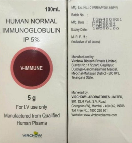V Immune Human Normal Immunoglobulin IP 5% 5gm, 100ml Bottle Pack