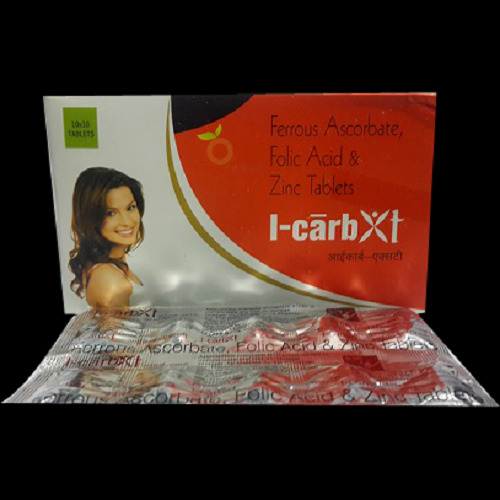I-Carb XT फेरस एस्कॉर्बेट, फोलिक एसिड और जिंक टैबलेट, 10x4x10 अलू अलू