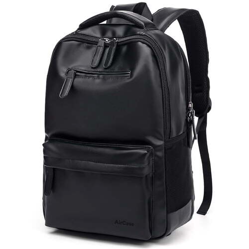 Plain Black Color Vegan Leather Laptop Backpack