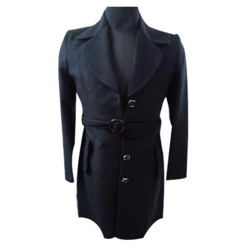 Black Resilient Moisture Absorbent Dry Cleaned Knee Length Casual Coat For Ladies