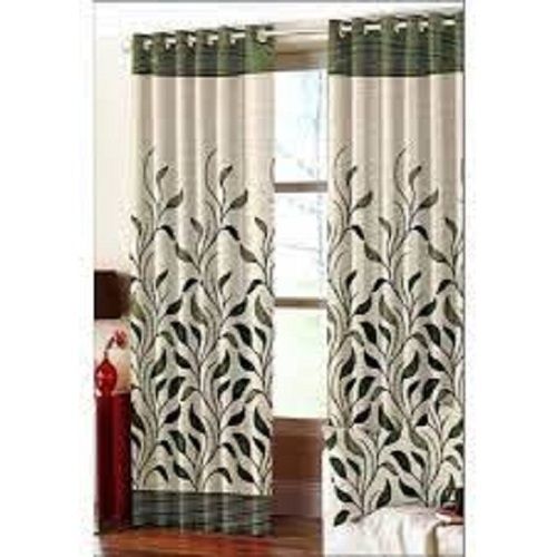 Green With White 4x5 Feet Size Polyester Window Printed Curtain 