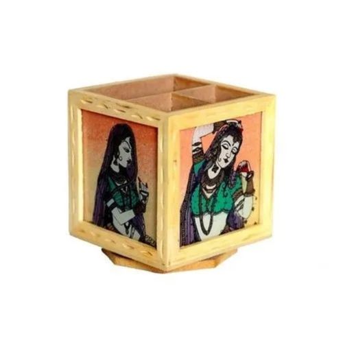 Wood Matt Finish Painted Strong Solid Wooden Pen Stand For Home Decoration