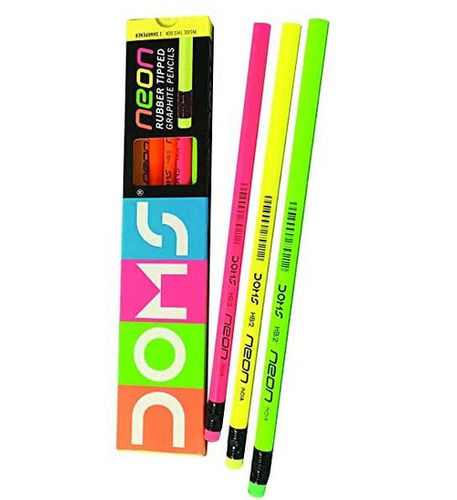 Multi Color 7 Inch Long Rubber Tipped Graphite Lid Wooden Doms Neon Pencil