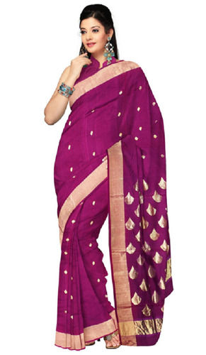 Elegant Look Festive Wear Dotted Printed Zari Work Silk Saree With Satin Border