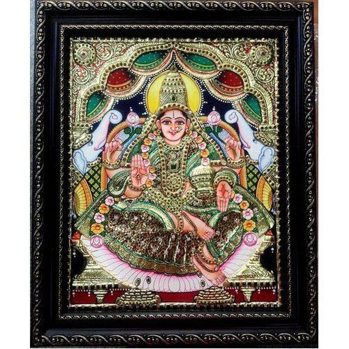 Frame Teak Wood Material Medium Size Gajalakshmi Tanjore Painting