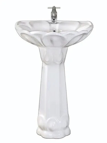 Supreme Oval Ceramic Pedestal Wash Basin - 24 Inch Height, Polished Finish | Scratch Resistant, Easy Installation, Anti-Corrosive