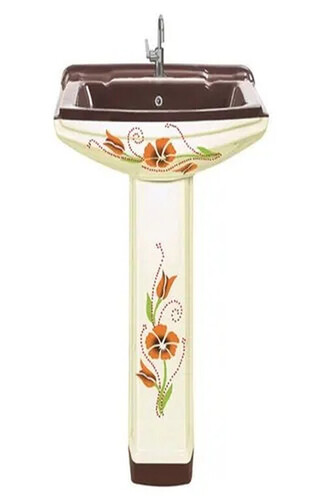 White Ceramic Printed Pedestal Wash Basin (20X15 Inch) - Color: Any Color