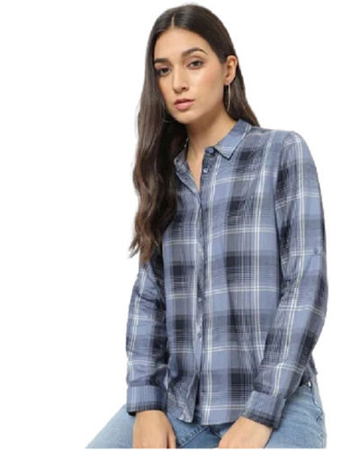 Not Coated Comfortable To Wear And Washable Ladies Full Sleeves Cotton Check Shirt