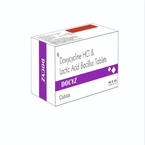 White Docyz Doxycycline And Lactic Acid Bacillus Antibiotic Tablet, 10X10 Blister