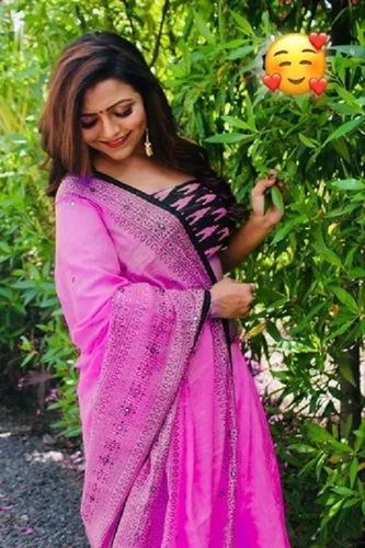 Pink Party Wear Breathable Pure Cotton Lightweight Printed Fancy Saree