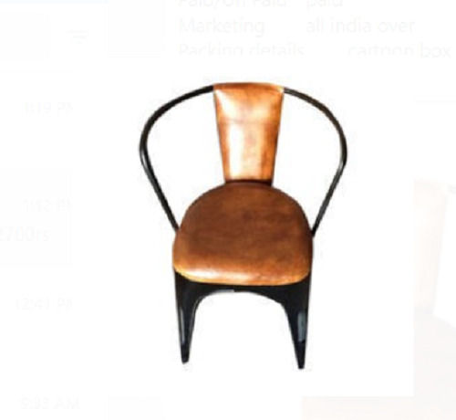 Ruggedly Constructed Four Legs Glossy Finish Wrought Iron And Leather Chair (6.5 Kg)