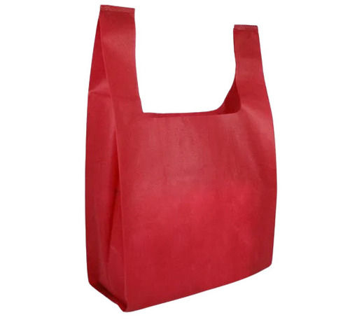 Red 14 X 17 Inche 5 Kilogram Plain Hand Length Handle Non Woven U Cut Bag