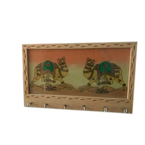 Camel Printed Handcrafted Polished Rectangular Wooden Key Holder