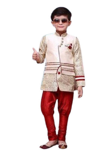 Elegant Look Washable Quick Dry Trendy Design Full Sleeves Kids Sherwani