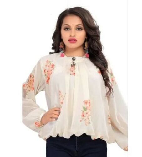 Black And White Casual Wear Round Neck 3/4th Sleeve Printed Georgette Fancy  Tops For Ladies at Best Price in Indore