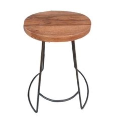 Polished Handmade Indian Style Carpentry Technology Round Solid Wooden Bar Stool  Carpenter Assembly