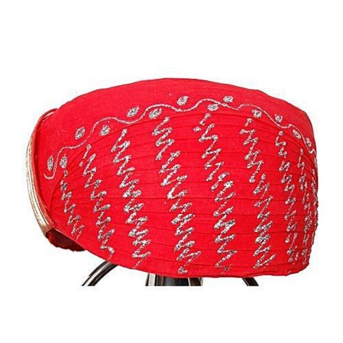 Red Comfortable Casual Wear Round Printed Cotton And Silk Udaipuri Turban