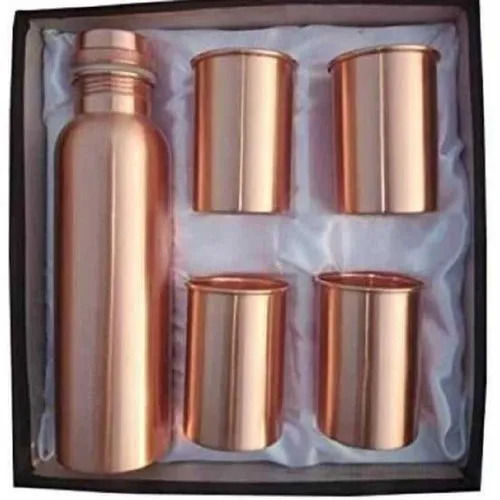 High Quality Pure Copper 1000ml Bottle And 4 Glass Set For Gifting Use