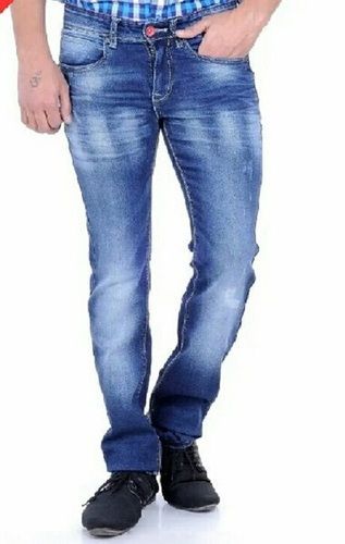 Light Blue Faded Denim Regular Fit Party Wear Non Stretch Mens Jeans