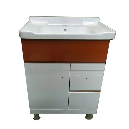 3 Shelves Ceramic And Wooden Bathroom Vanity - Shape: Rectangular