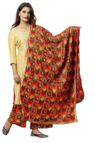 Machine Made Skin Friendliness 3/4Th Sleeves And Round Neck Ladies Palazzo Suit With Dupatta