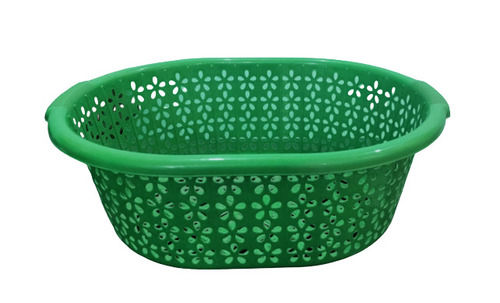 Green 15 Inches Long 200 Gram Rectangular Rigid Unbreakable Plastic Basket