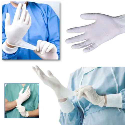 Smooth Surface Beaded Cuff Light Weight Skin Friendly Latex Examination Gloves Powdered