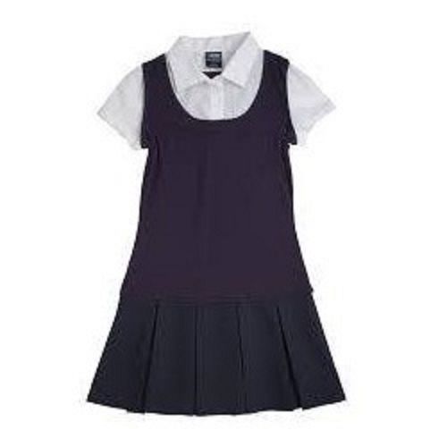 Classic Collar Short Sleeves Comfortable Cotton Plain Dyed Girls Primary School Uniform (Shirt And Frock)  Age Group: 3-7