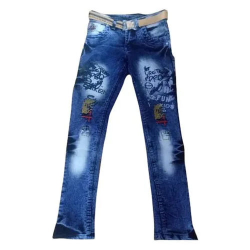 Comfortable Soft Printed Straight Regular Kids Stretchable Denim Jeans