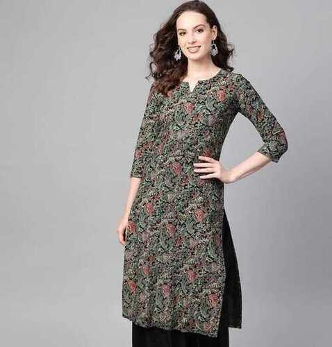 Ladies Printed Cotton 3/4th Sleeves Kurti For Casual Wear