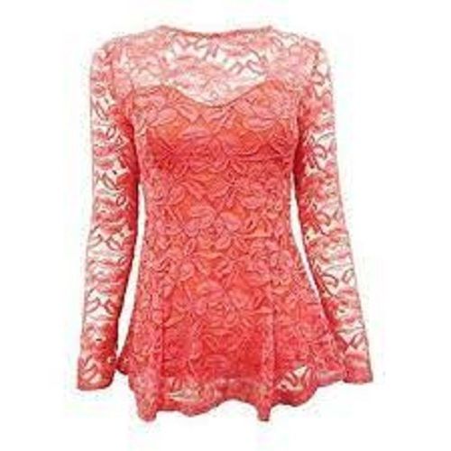 Ladies Round Neck Full Sleeve Party Wear Embroidered Net Top