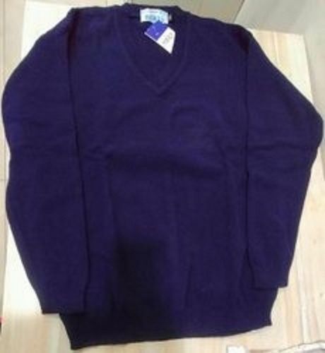 Navy Blue Modern Designer V-Neck Long Sleeves Computer Knitted Woolen Sweater