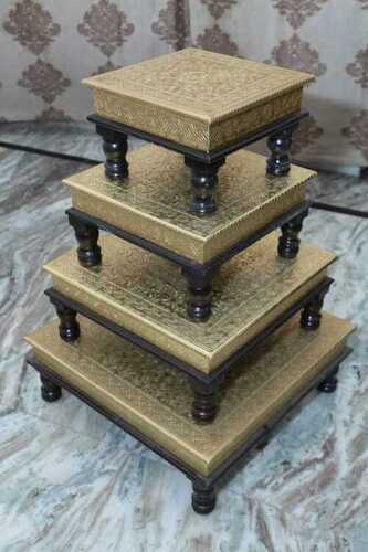 Wood Beautiful Lightweight Handcrafted Wooden Bajot Chowki For Pooja