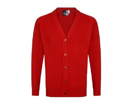 Girls Long Sleeve Button Closure V Neck Knitted Plain Woolen School Cardigan