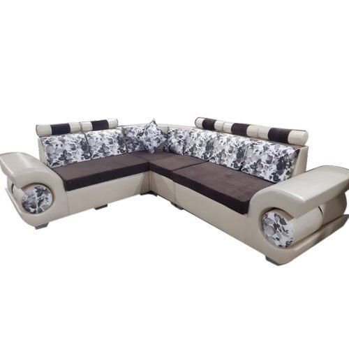 Modern Printed L Shape Leather Velvet Silver Sofa Set