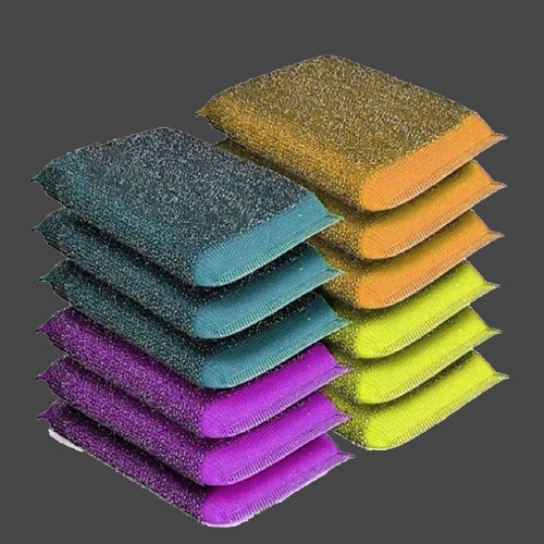 Nylon Net Scrubber For Dish Washing - HDPE Round Shape, Blue/Red/Pink/Yellow Color, 70 gm Lightweight | Easy to Use for Bathing and Dish Cleaning