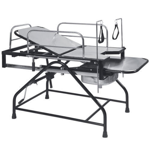 Stainless Steel PVC Mounted Telescopic Labour Delivery Table - 72x27x30 Inches, Foldable Design, Ideal for Commercial Use, Indian Style