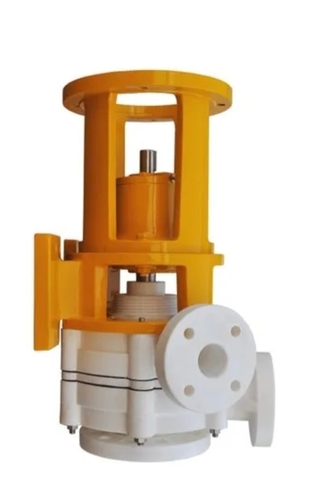 35m PP and Cast Iron Vertical Sealless Glandless Pump, 75x50cm Size - 7.5 hp Motor, Three Phase, High Pressure, Yellow & White Colors