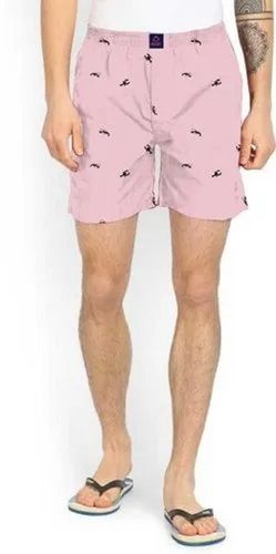 Baby Pink Printed Pure Cotton Regular Fit Daily Wear Mens Regular Shorts