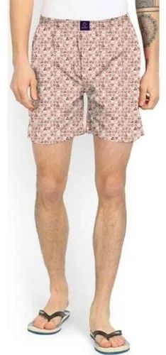 Beige Printed Cotton Lightweight Regular Fit Daily Wear Mens Regular Shorts