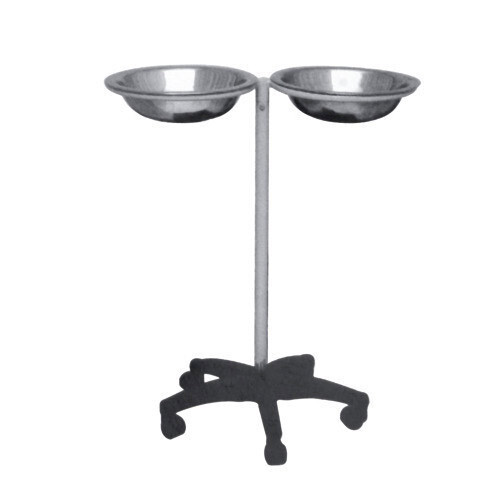 Double Wash Basin Stand - Stainless Steel Bowl 35 cm Diameter MS Frame with ABS Plastic Legs 50 mm Castors Epoxy Powder Coated Finish