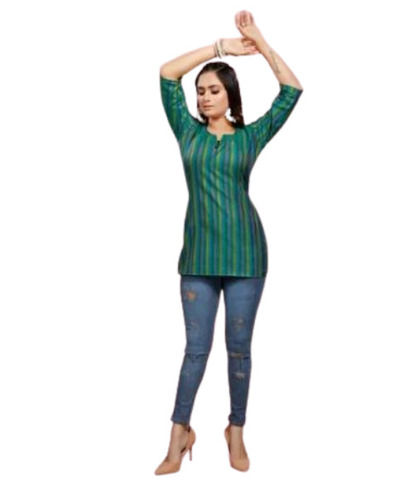 Multi Color Round Neck Half Sleeves Cotton Fabric Casula Wear Ladies Western Tops 